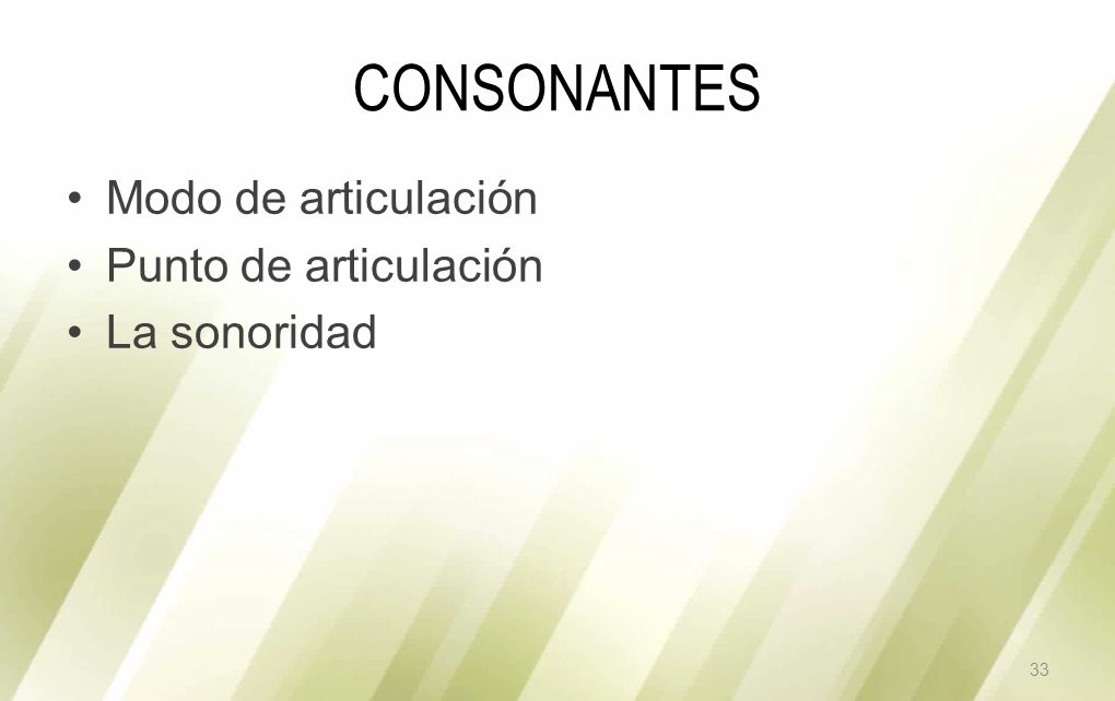CONSONANTES Modo de articulación Punto de articulación La sonoridad