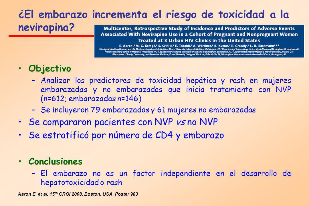 ¿El embarazo incrementa el riesgo de toxicidad a la nevirapina