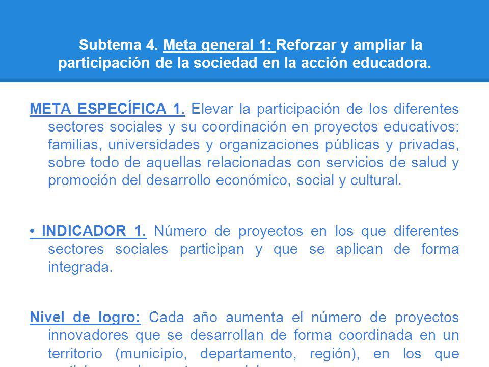 Subtema 4. Meta general 1: Reforzar y ampliar la participación de la sociedad en la acción educadora.