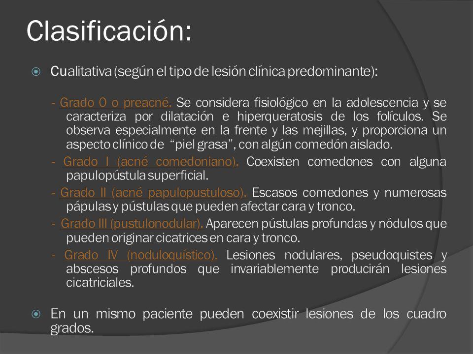 Clasificación: Cualitativa (según el tipo de lesión clínica predominante):