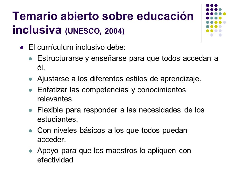 Temario abierto sobre educación inclusiva (UNESCO, 2004)