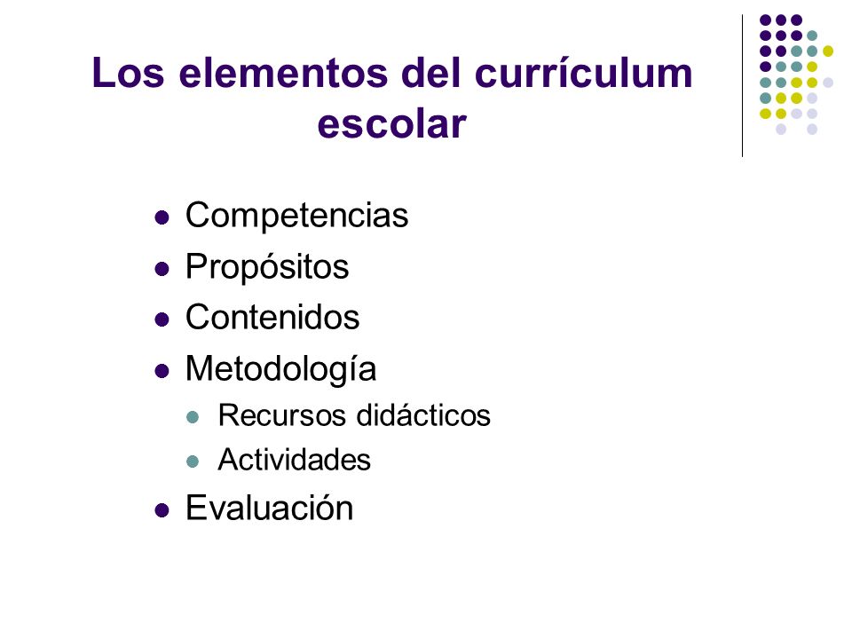 Los elementos del currículum escolar
