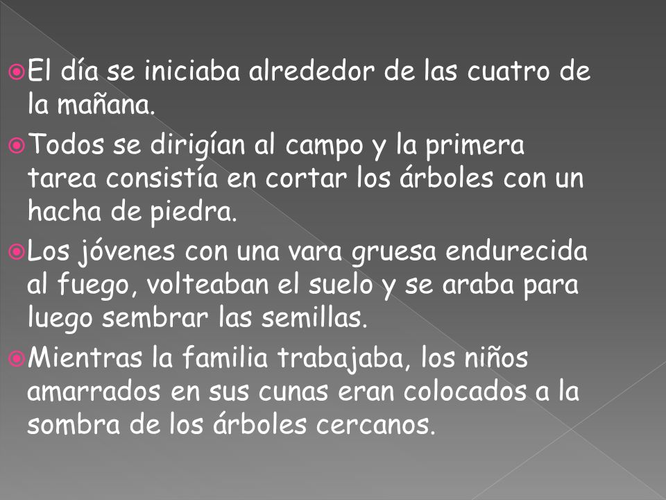 El día se iniciaba alrededor de las cuatro de la mañana.