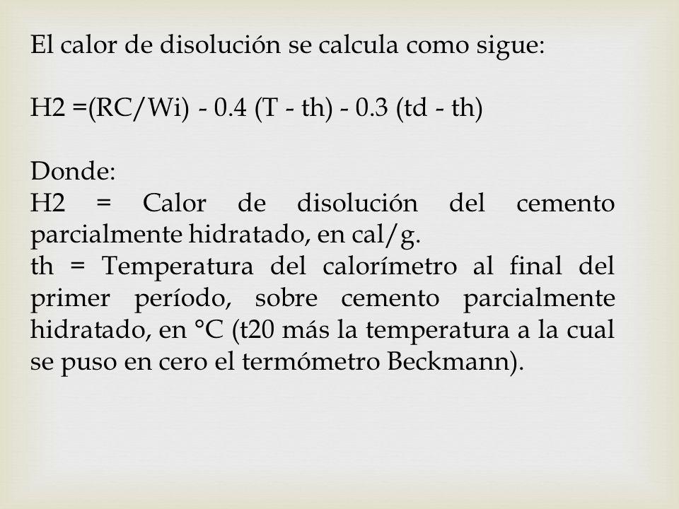 El calor de disolución se calcula como sigue: