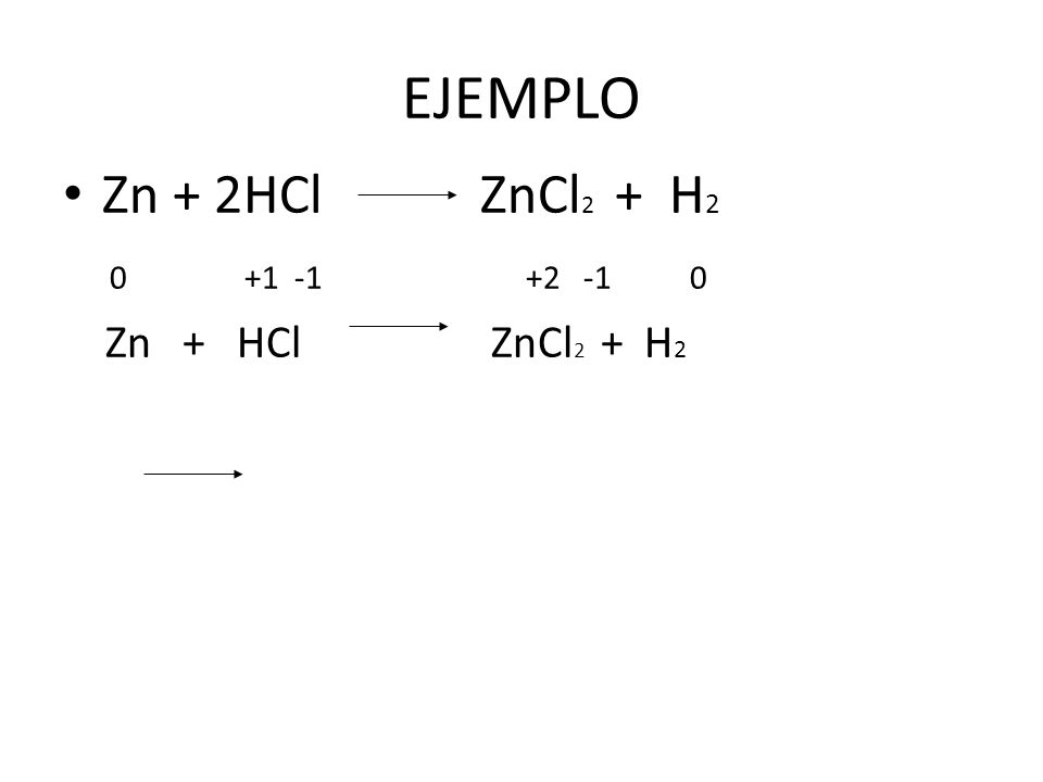 EJEMPLO Zn + 2HCl ZnCl2 + H