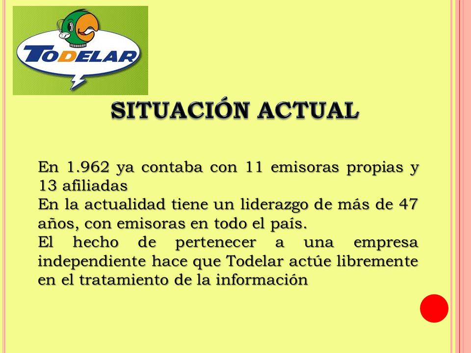 SITUACIÓN ACTUAL En ya contaba con 11 emisoras propias y 13 afiliadas.