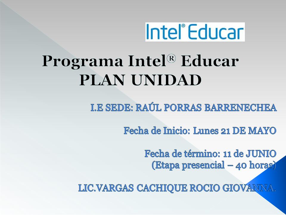 Programa Intel® Educar PLAN UNIDAD
