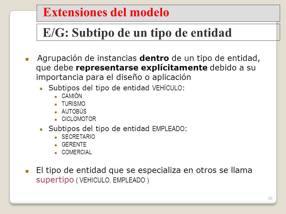 Extensiones del modelo E/G: Subtipo de un tipo de entidad
