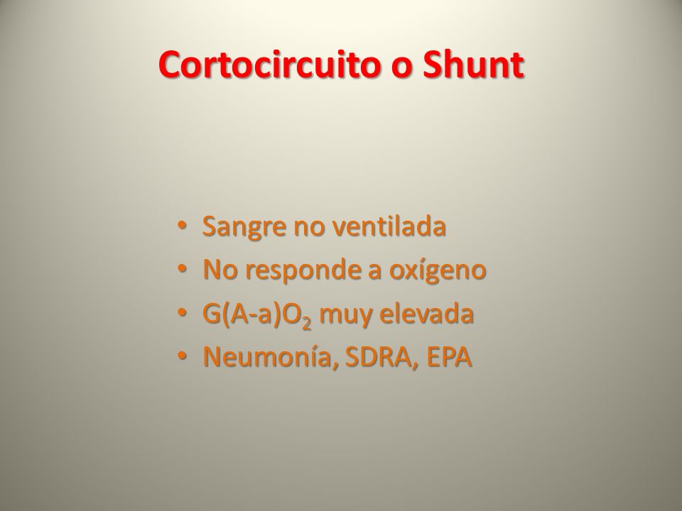 Cortocircuito o Shunt Sangre no ventilada No responde a oxígeno