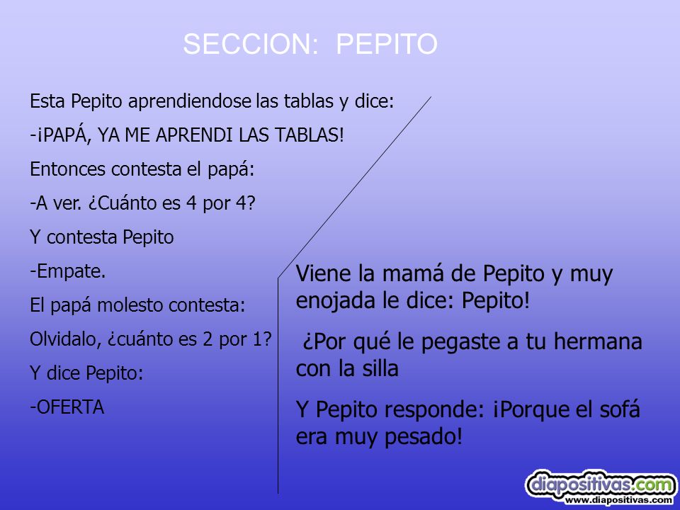 SECCION: PEPITO Viene la mamá de Pepito y muy enojada le dice: Pepito!