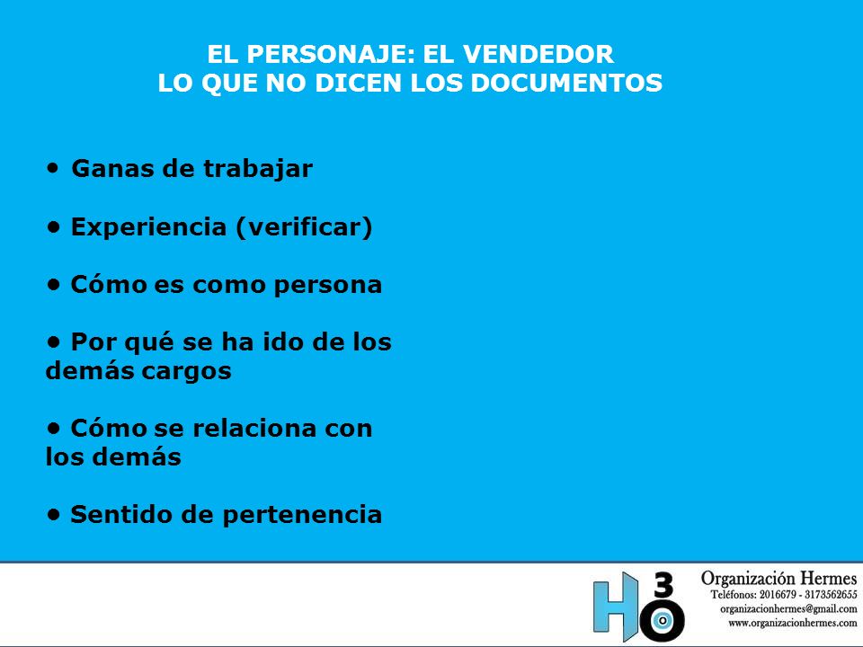 EL PERSONAJE: EL VENDEDOR LO QUE NO DICEN LOS DOCUMENTOS
