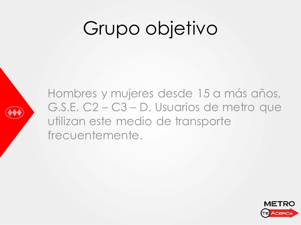 Grupo objetivo Hombres y mujeres desde 15 a más años, G.S.E.