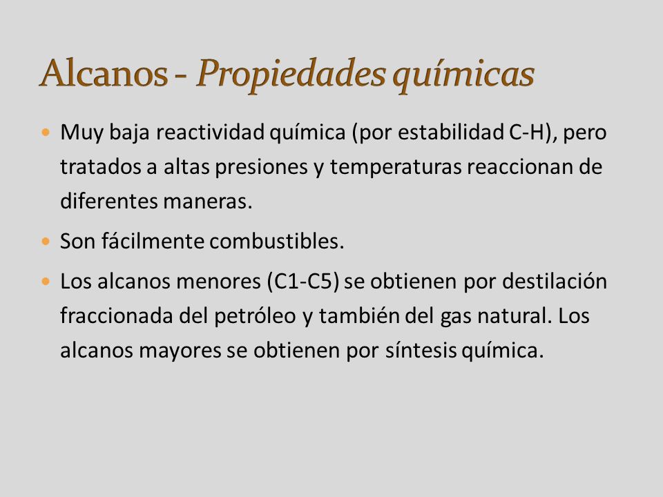 Alcanos - Propiedades químicas