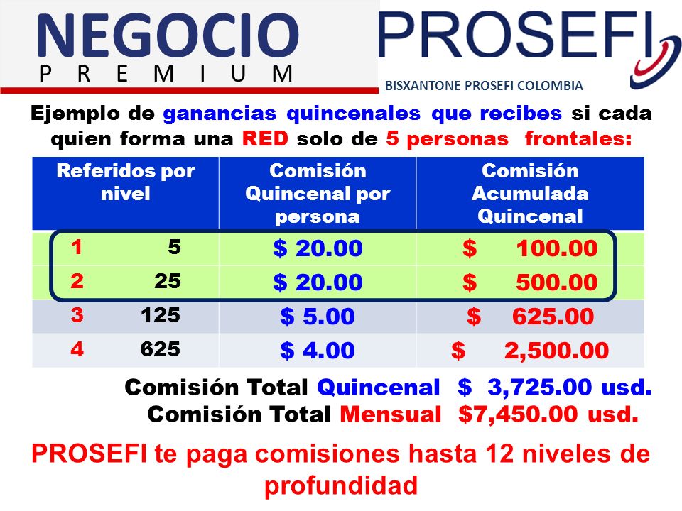NEGOCIO P R E M I U M. BISXANTONE PROSEFI COLOMBIA.