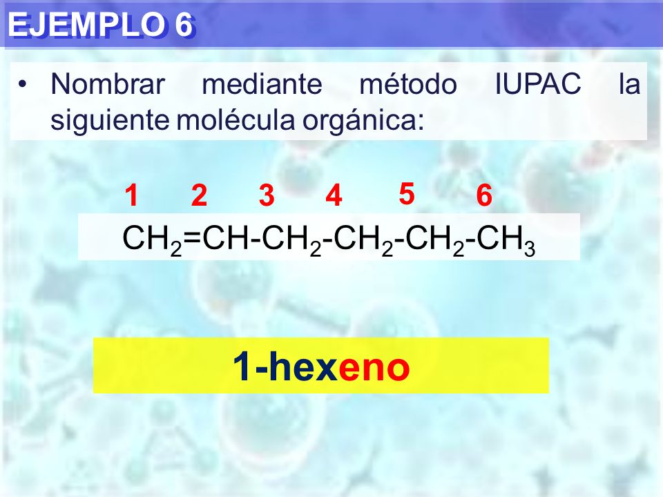 1-hexeno EJEMPLO 6 CH2=CH-CH2-CH2-CH2-CH