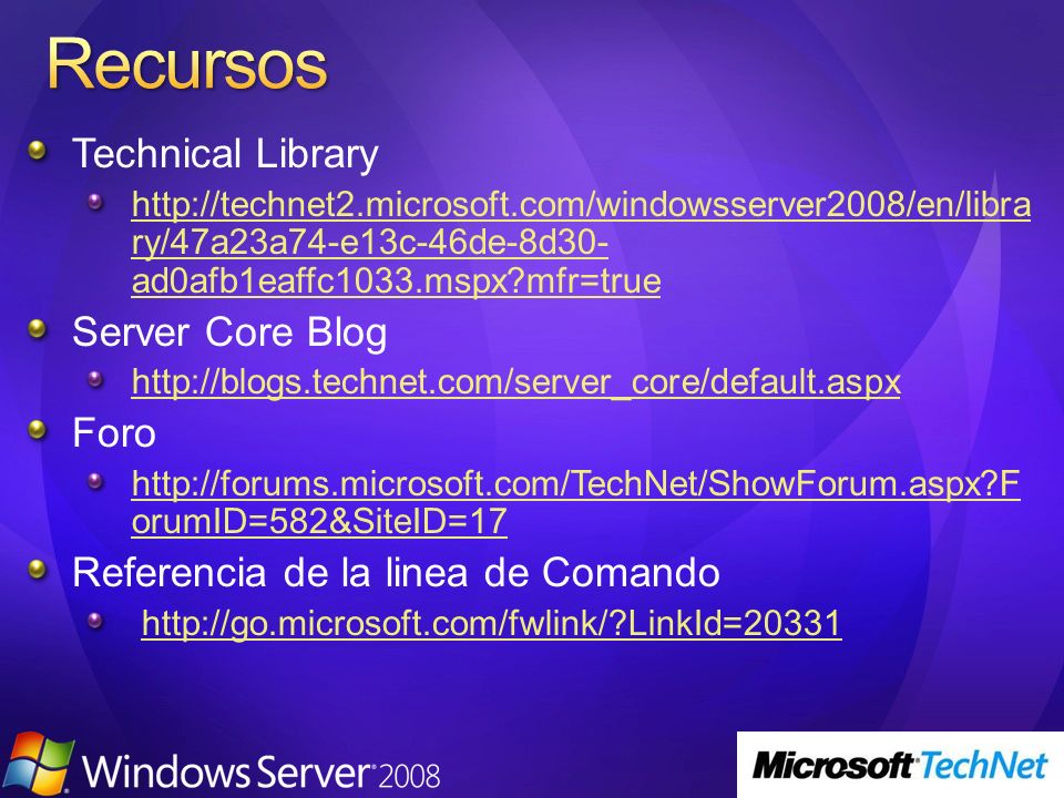 Recursos Technical Library Server Core Blog Foro