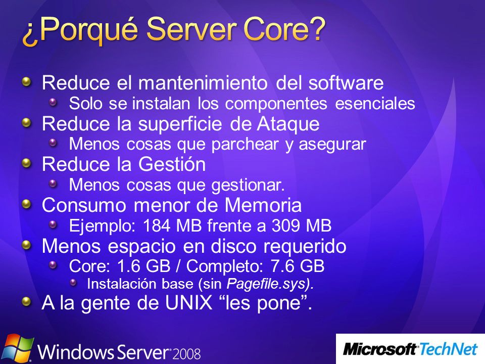 ¿Porqué Server Core Reduce el mantenimiento del software