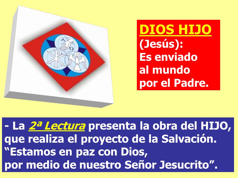 DIOS HIJO (Jesús): Es enviado al mundo por el Padre.