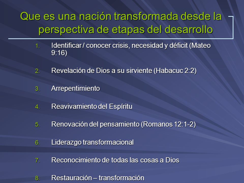Que es una nación transformada desde la perspectiva de etapas del desarrollo