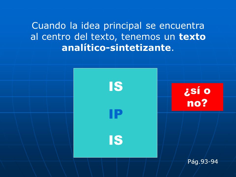 Cuando la idea principal se encuentra al centro del texto, tenemos un texto analítico-sintetizante.