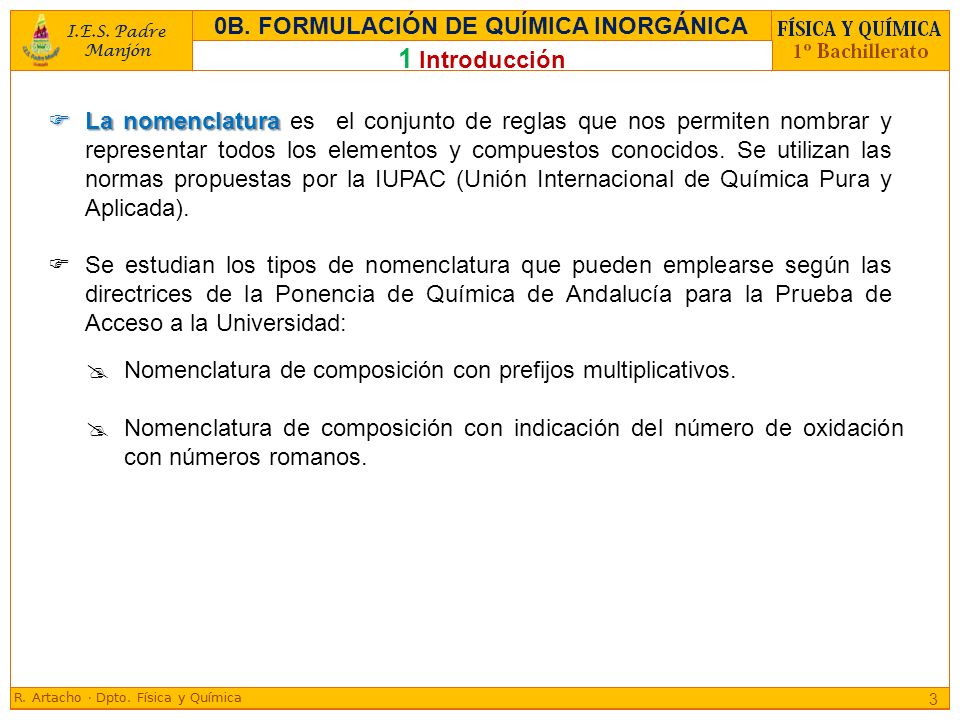 0B. FORMULACIÓN DE QUÍMICA INORGÁNICA