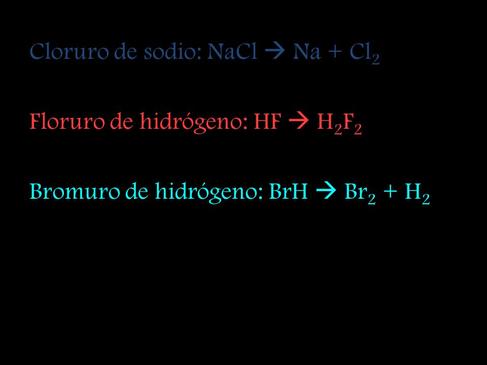 Cloruro de sodio: NaCl  Na + Cl2