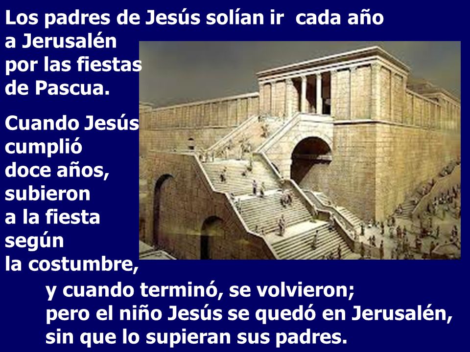 Los padres de Jesús solían ir cada año a Jerusalén por las fiestas de Pascua.