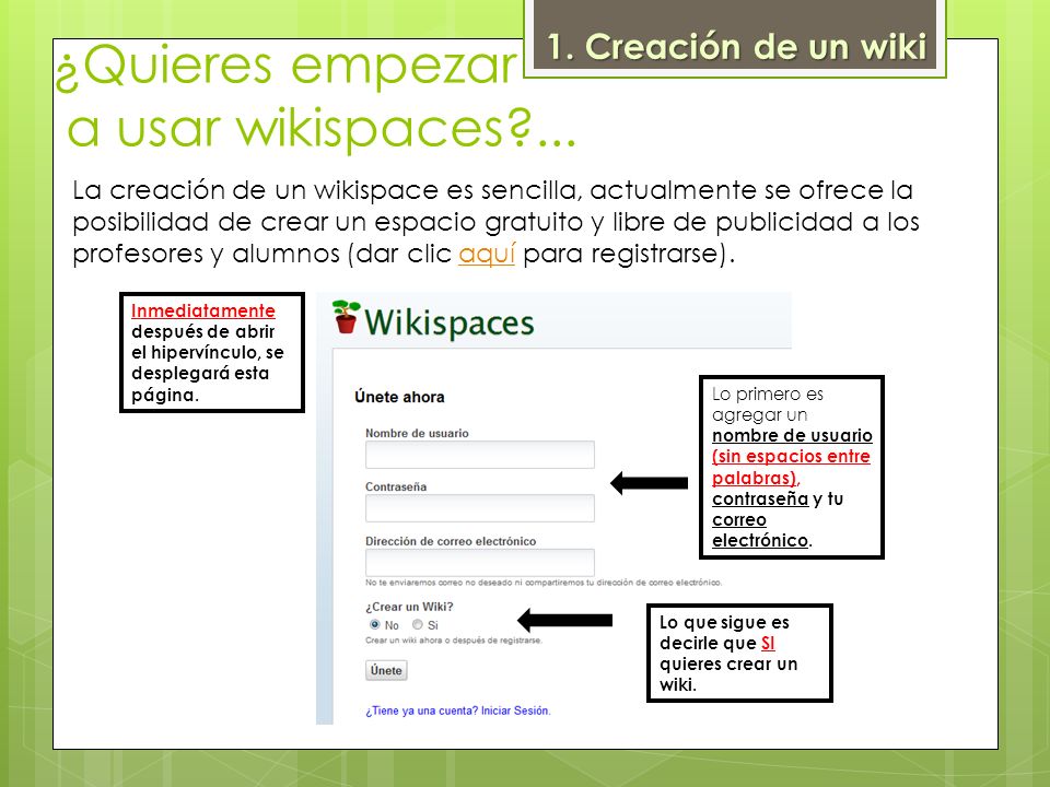 ¿Quieres empezar a usar wikispaces ...
