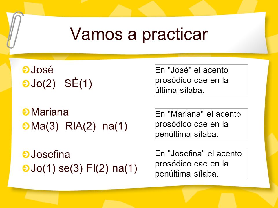 Vamos a practicar José Jo(2) SÉ(1) Mariana Ma(3) RIA(2) na(1) Josefina