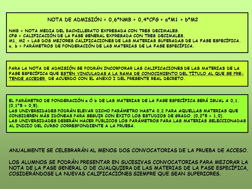 NOTA DE ADMISIÓN = 0,6*NMB + 0,4*CFG + a*M1 + b*M2