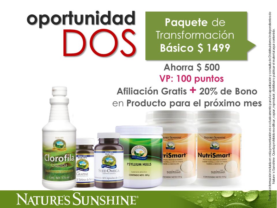 DOS oportunidad Paquete de Transformación Básico $ 1499 Ahorra $ 500