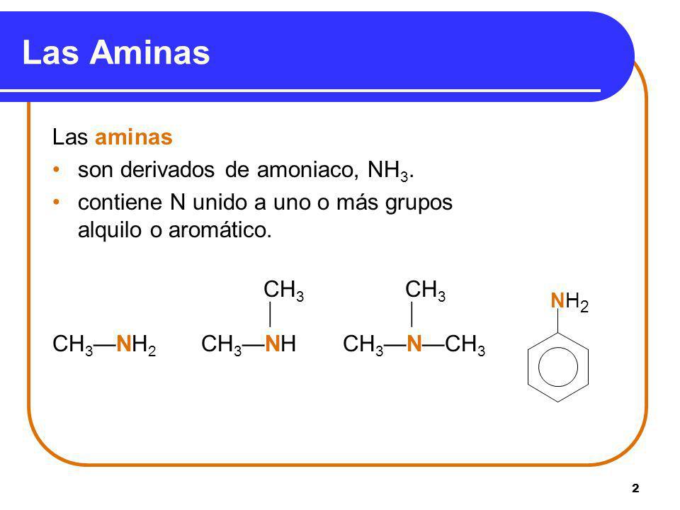 Las Aminas Las aminas son derivados de amoniaco, NH3.