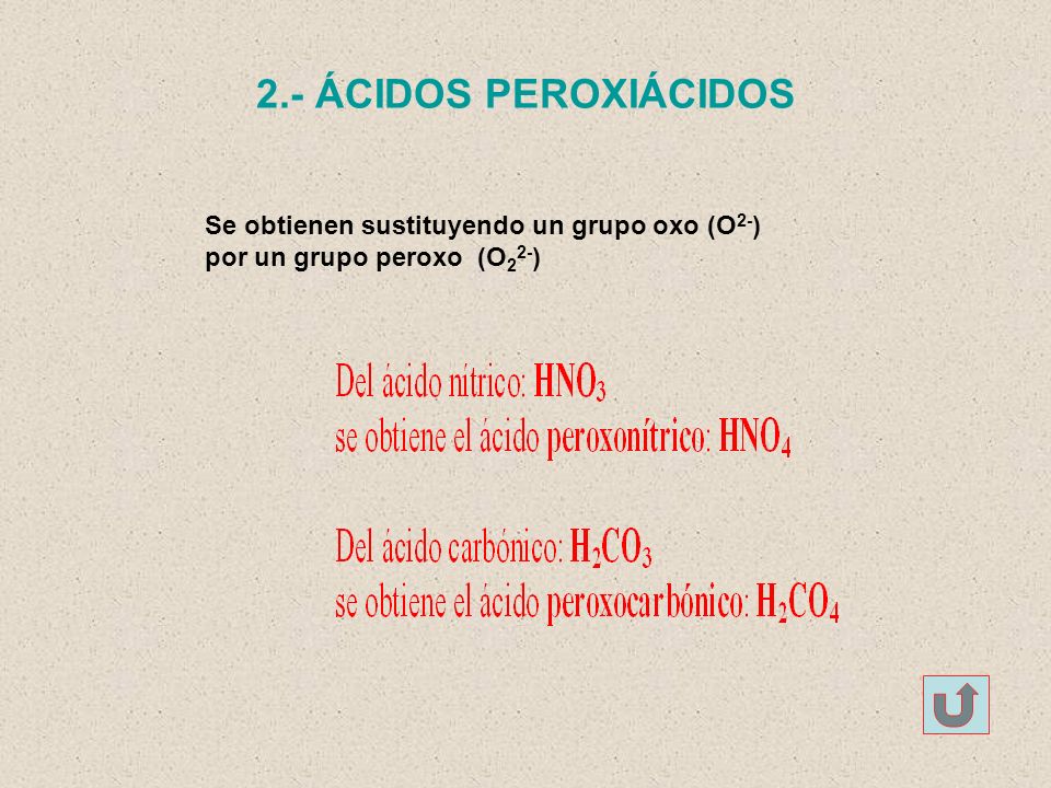 2.- ÁCIDOS PEROXIÁCIDOS Se obtienen sustituyendo un grupo oxo (O2-)