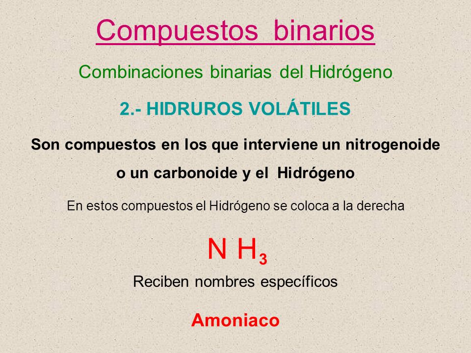 Compuestos binarios N H Combinaciones binarias del Hidrógeno