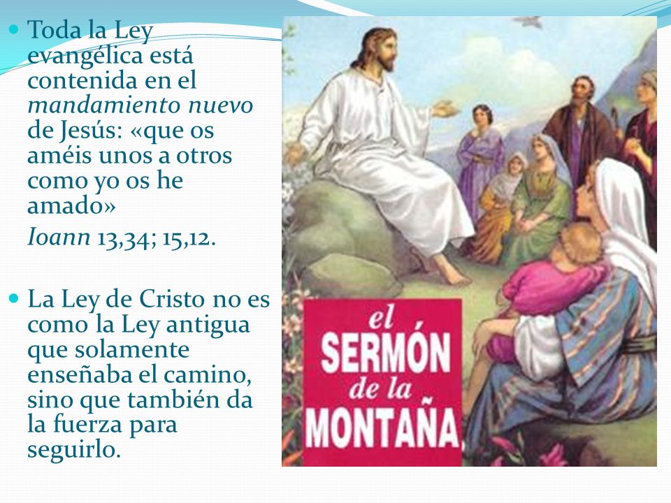 Toda la Ley evangélica está contenida en el mandamiento nuevo de Jesús: «que os améis unos a otros como yo os he amado»