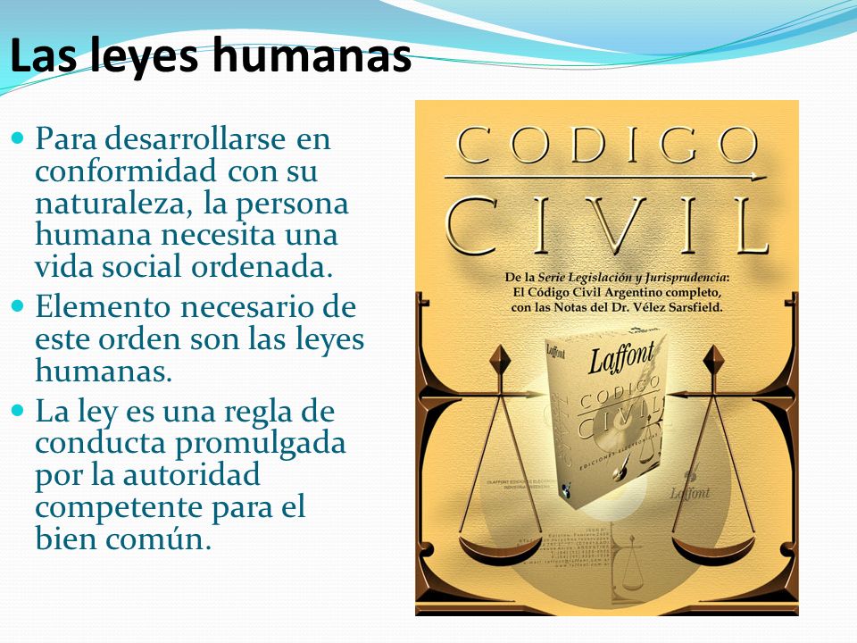 Las leyes humanas Para desarrollarse en conformidad con su naturaleza, la persona humana necesita una vida social ordenada.