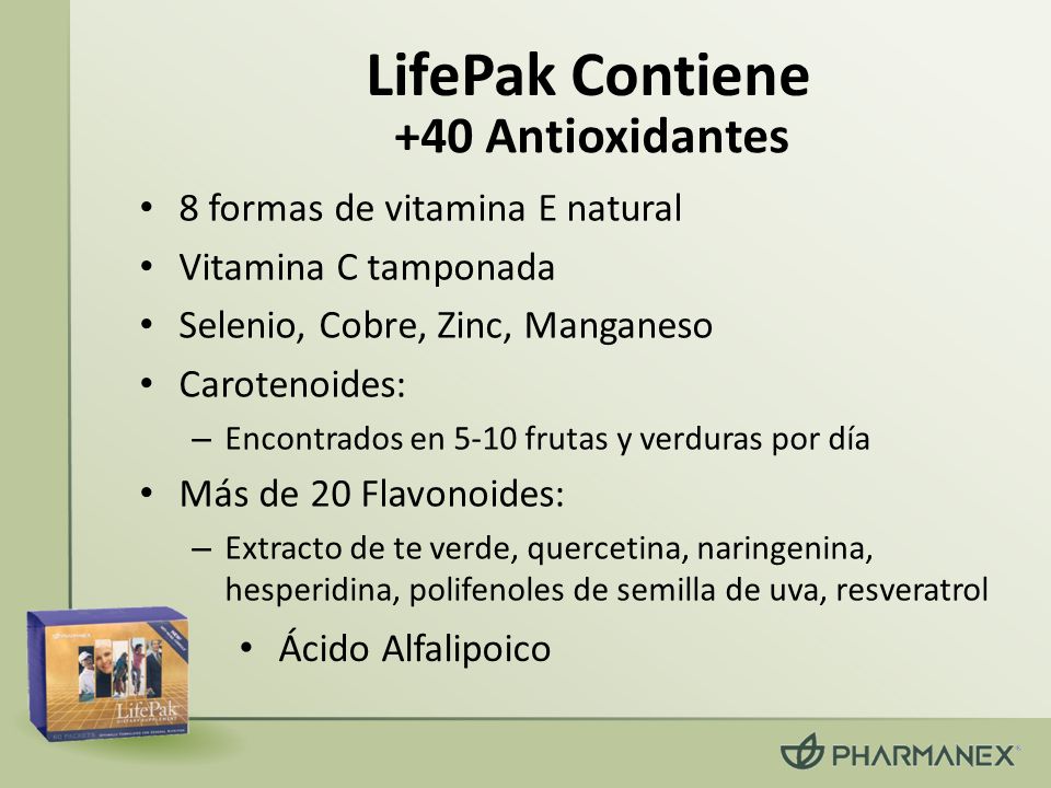 LifePak Contiene +40 Antioxidantes 8 formas de vitamina E natural