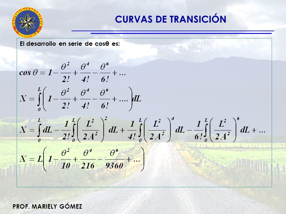 CURVAS DE TRANSICIÓN El desarrollo en serie de cosθ es: