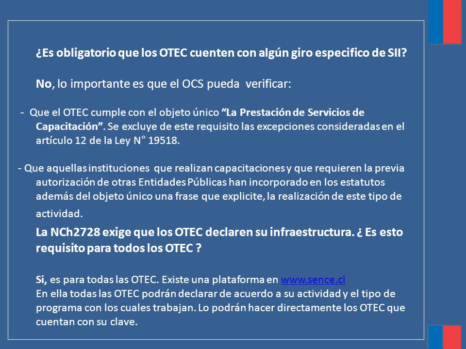 ¿Es obligatorio que los OTEC cuenten con algún giro especifico de SII