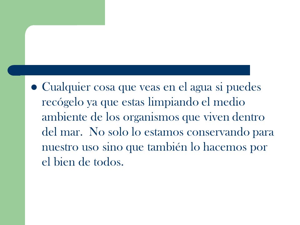 Cualquier cosa que veas en el agua si puedes recógelo ya que estas limpiando el medio ambiente de los organismos que viven dentro del mar.
