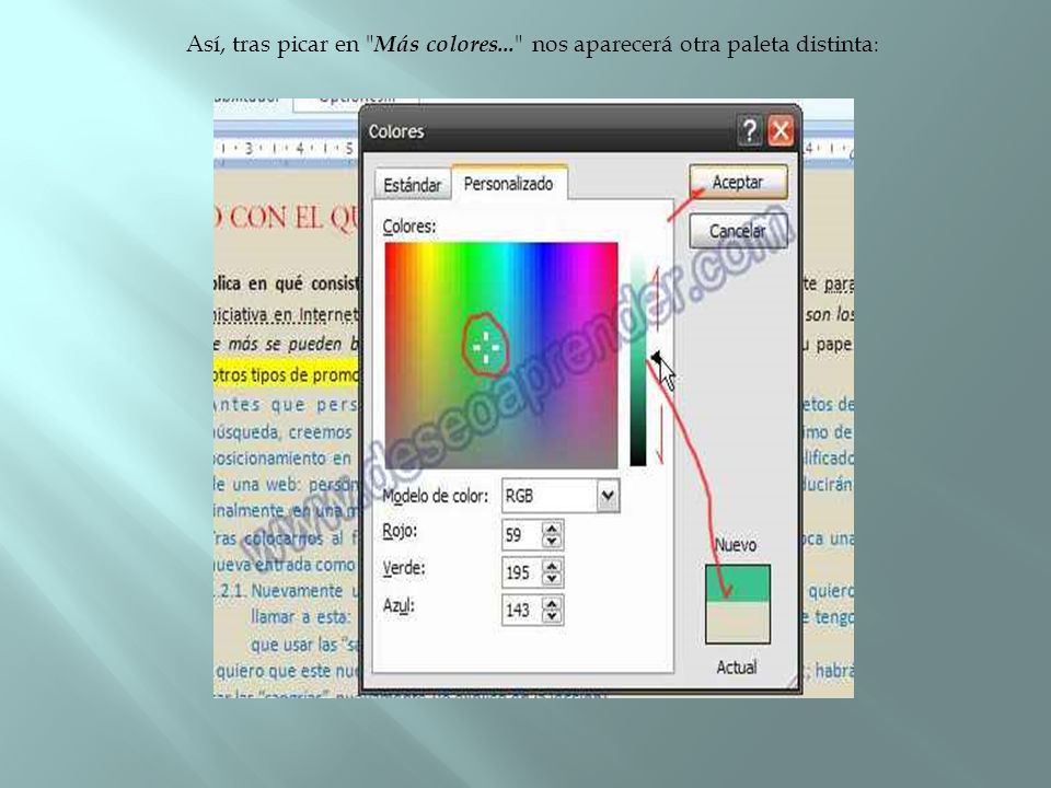 Así, tras picar en Más colores... nos aparecerá otra paleta distinta:
