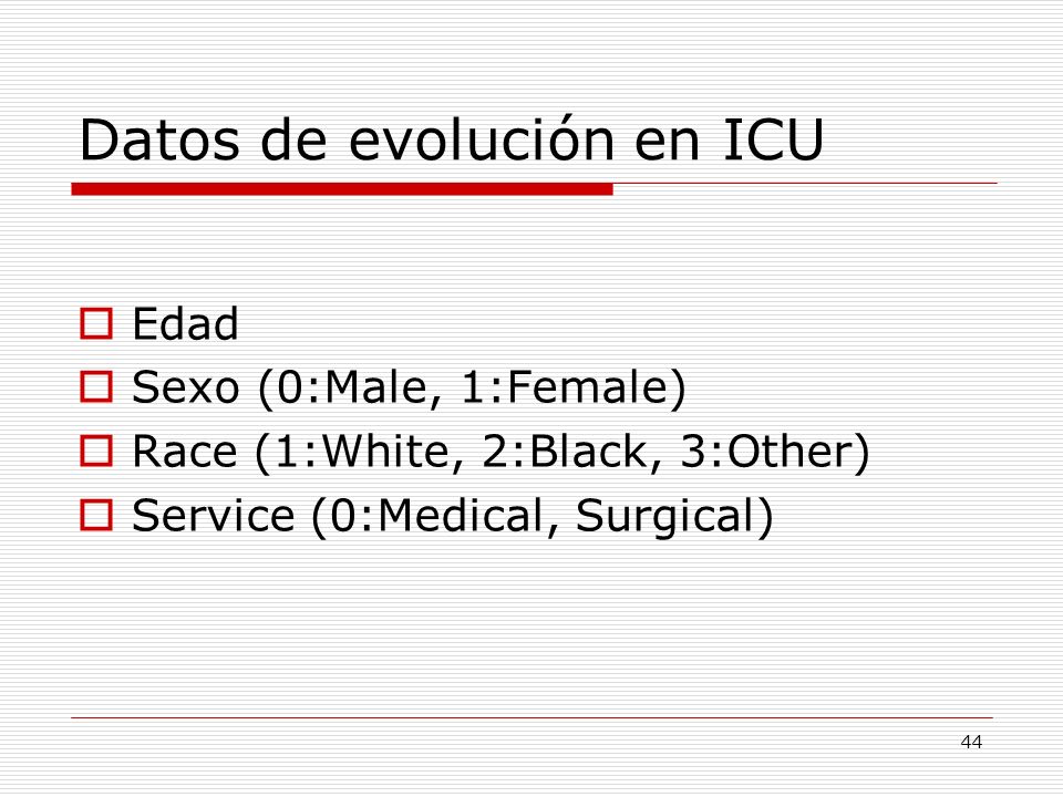 Datos de evolución en ICU