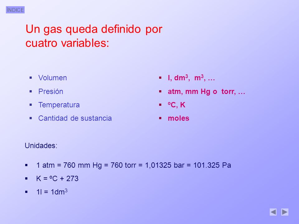 Un gas queda definido por cuatro variables: