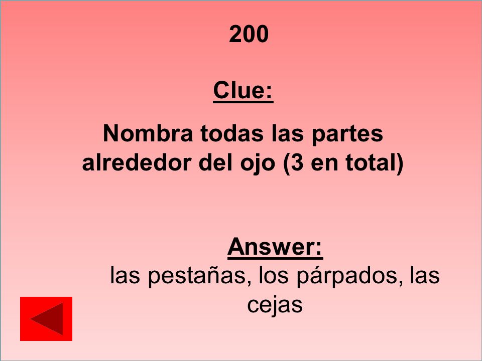 Nombra todas las partes alrededor del ojo (3 en total)