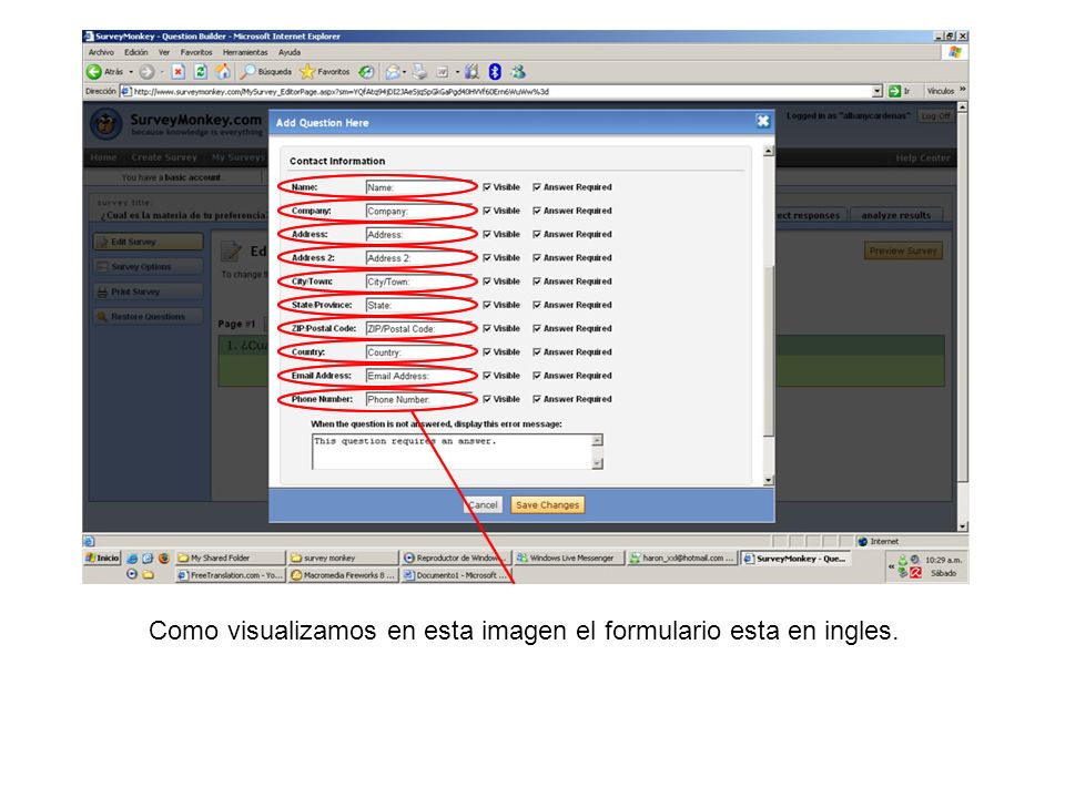 Como visualizamos en esta imagen el formulario esta en ingles.