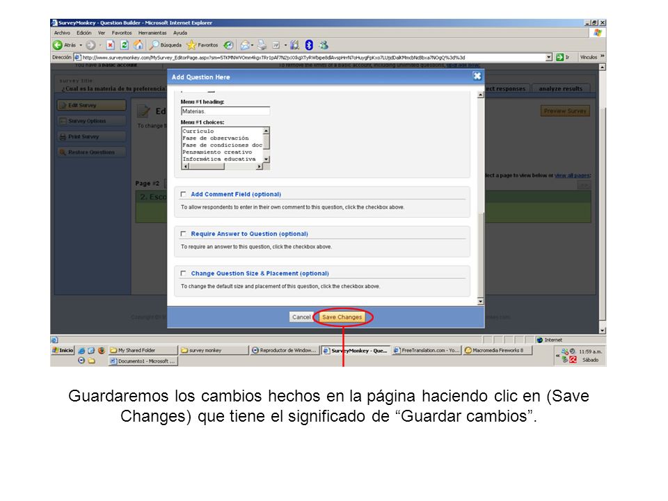 Guardaremos los cambios hechos en la página haciendo clic en (Save Changes) que tiene el significado de Guardar cambios .