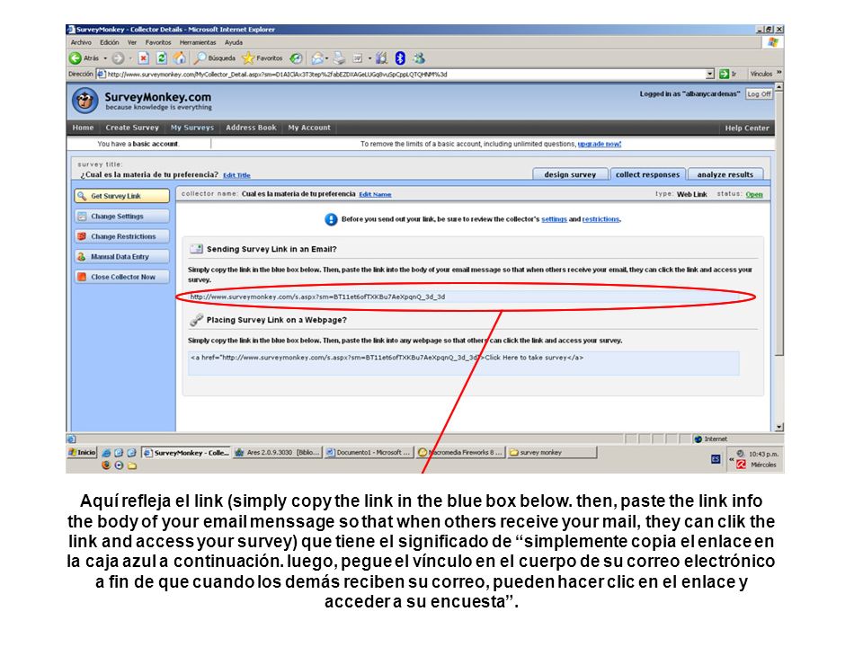 Aquí refleja el link (simply copy the link in the blue box below