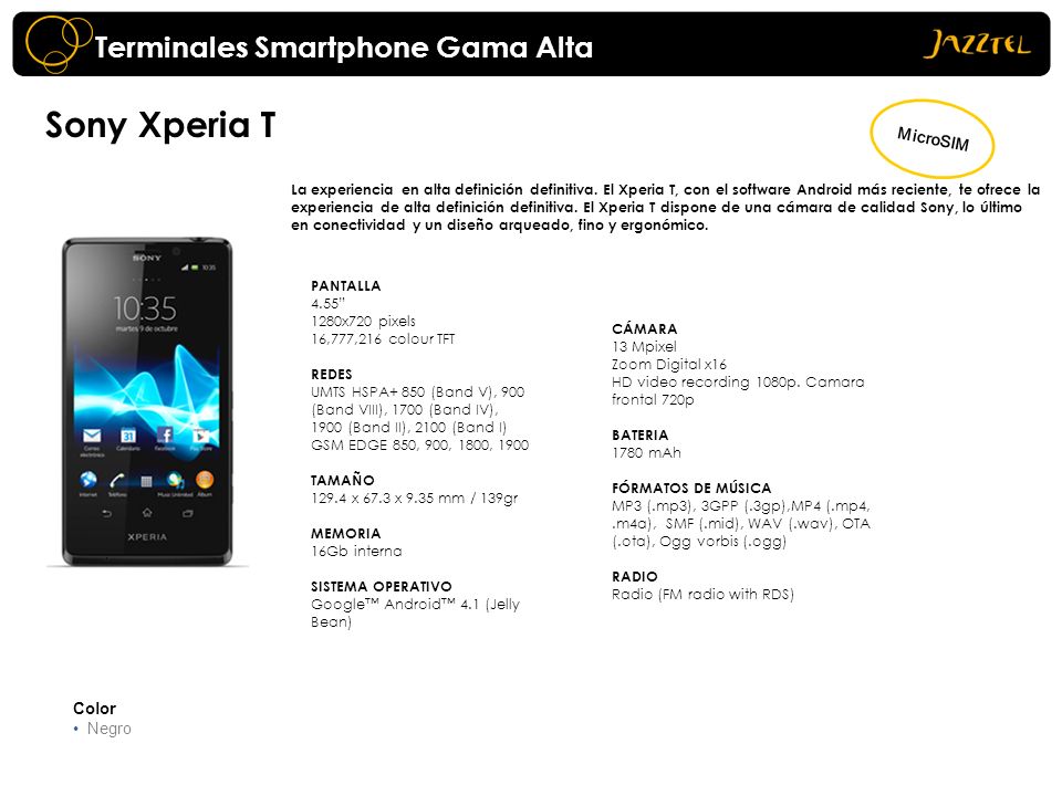 Sony Xperia T Terminales Smartphone Gama Alta MicroSIM Color Negro