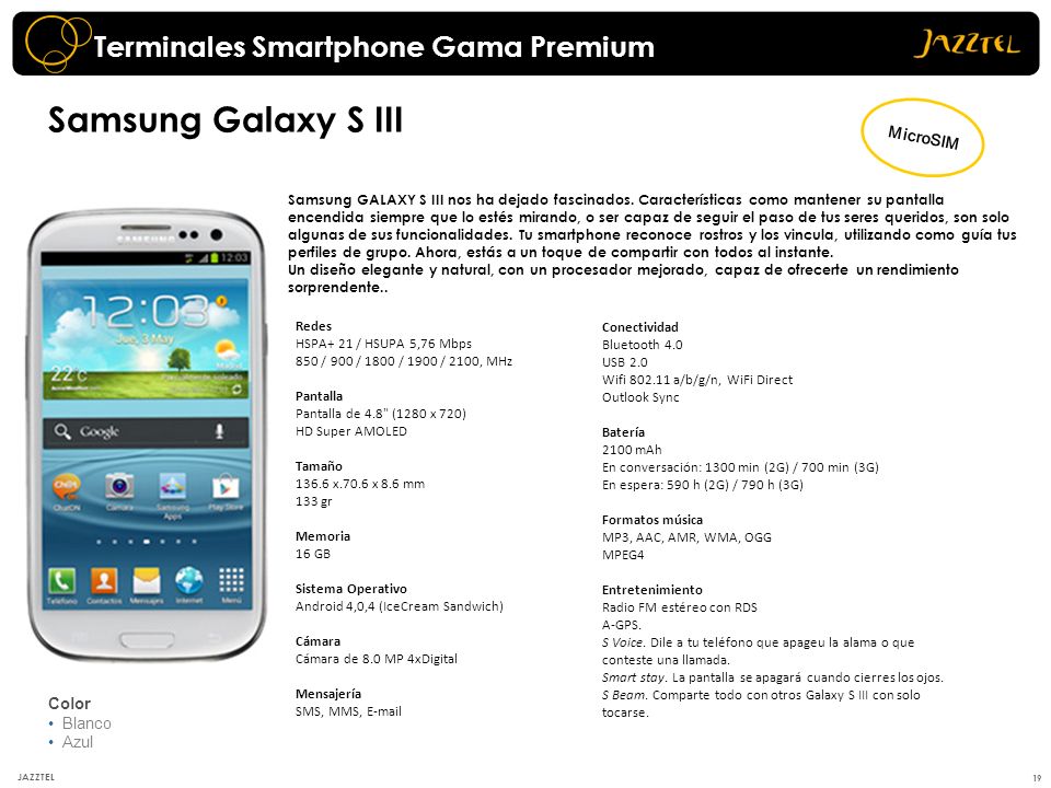 Samsung Galaxy S III Terminales Smartphone Gama Premium MicroSIM Color