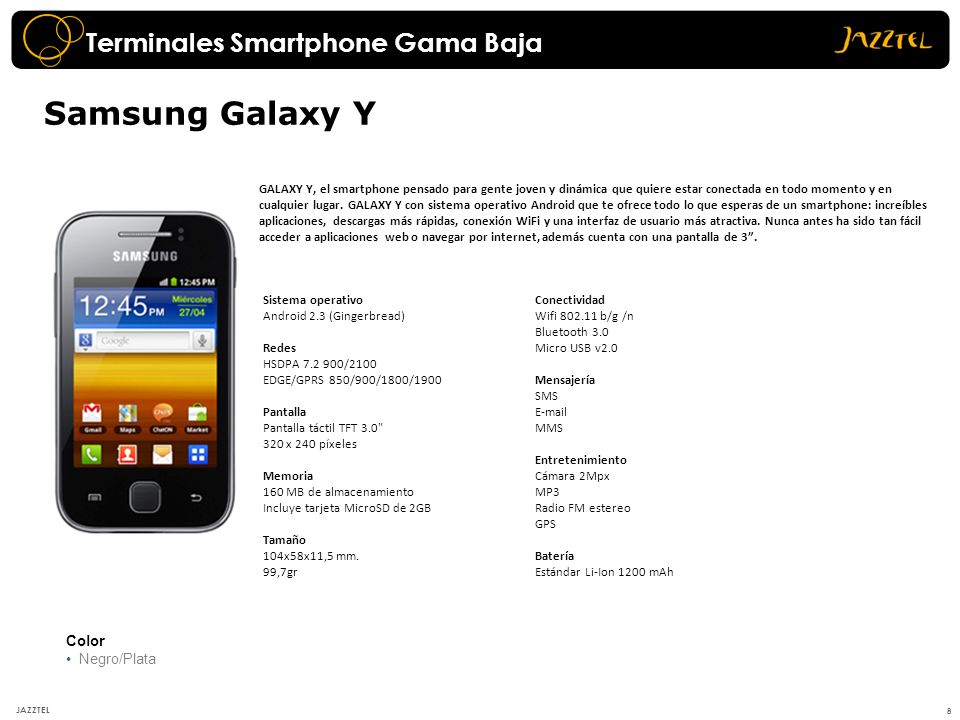 Samsung Galaxy Y Terminales Smartphone Gama Baja Color Negro/Plata